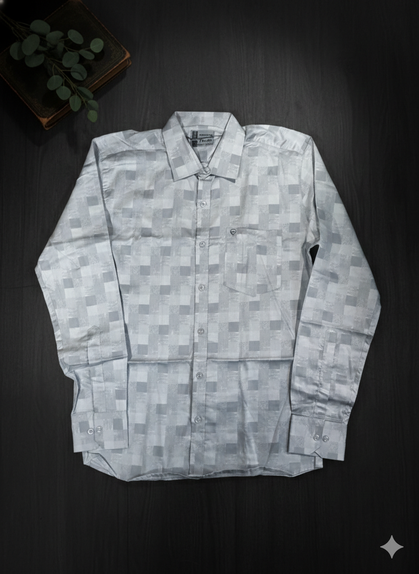 The "Executive Prism" White Grid Cotton Shirt – Premium Slim Fit