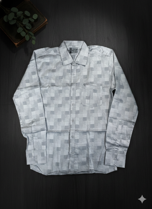 The "Executive Prism" White Grid Cotton Shirt – Premium Slim Fit