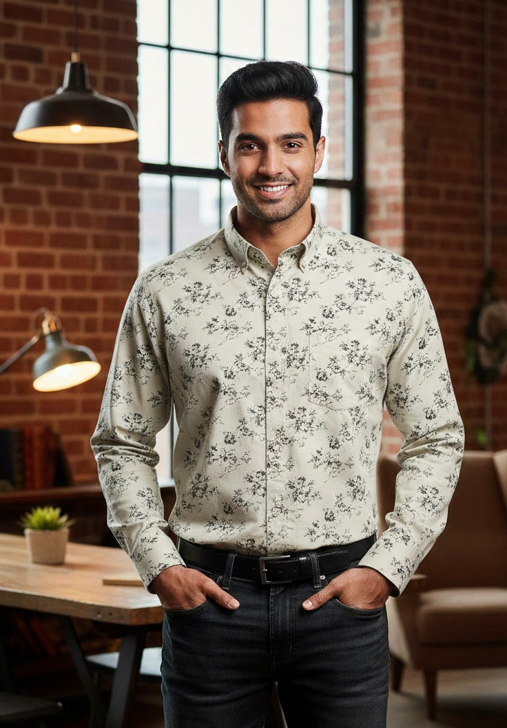 The Midnight Botanical Premium Cotton Shirt – Slim Fit Executive Edition
