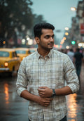 The "Kolkata Classic" Urban Plaid Shirt – Premium Sand & Slate Cotton